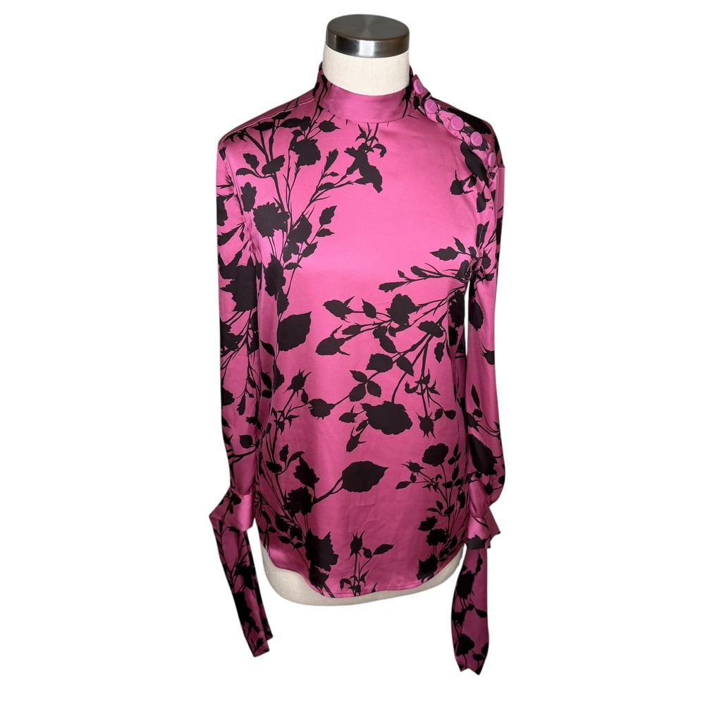 EQUIPMENT FEMME Avelaine Blouse‎ Pink Black Floral Mock Neck Women's Size XS